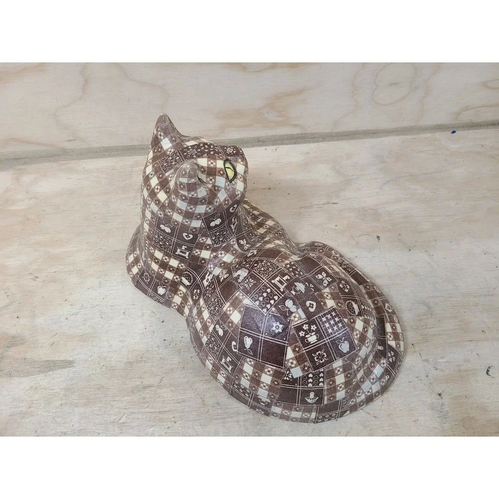Vintage Country Quilted Decoupage Resin Resting Cat Doorstop